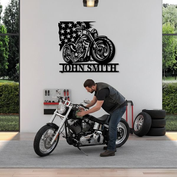 Ride Free - Custom American Flag Motorcycle Metal Sign Decor