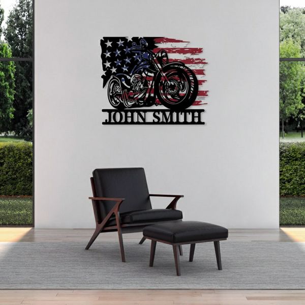 Ride Free - Custom American Flag Motorcycle Metal Sign Decor - Personalize Wall Art