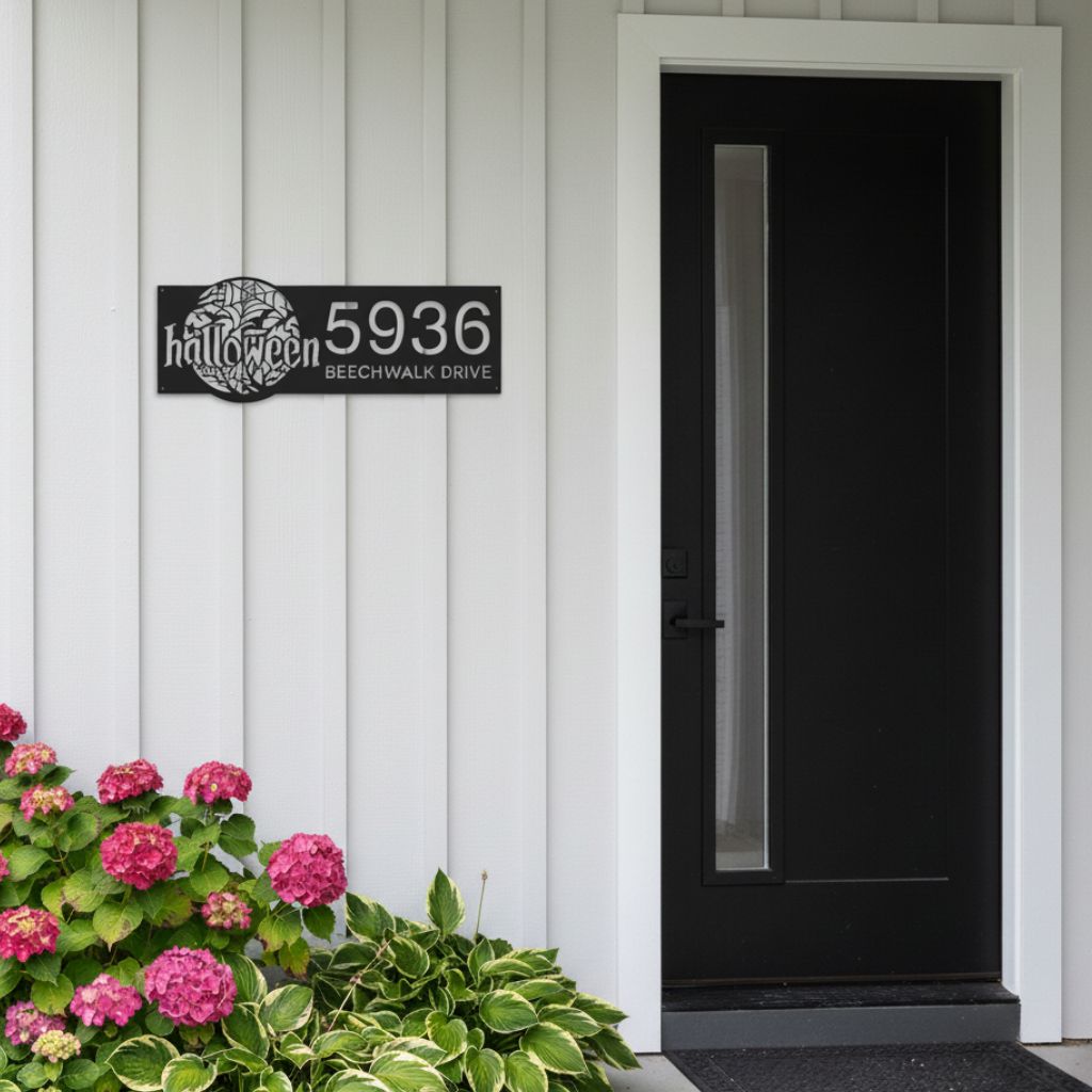 Hauntingly Personalized Halloween Address Metal Sign
