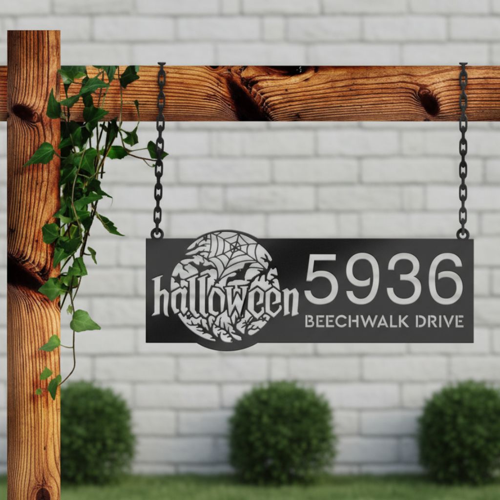 Hauntingly Personalized Halloween Address Metal Sign