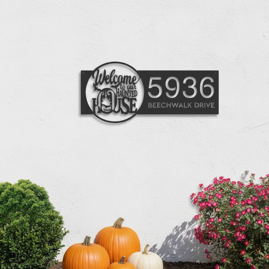 Spooky Personalized Metal Address Sign for Haunted Gardens - Personalize Wall Art