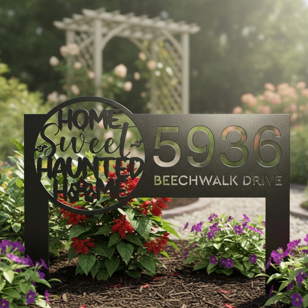 Eerie Custom Metal Address Plaque for Halloween Homes
