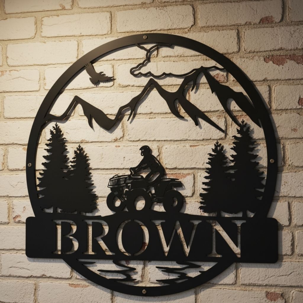 Motorsport Enthusiast's Personalized ATV Metal Garage Decor Sign