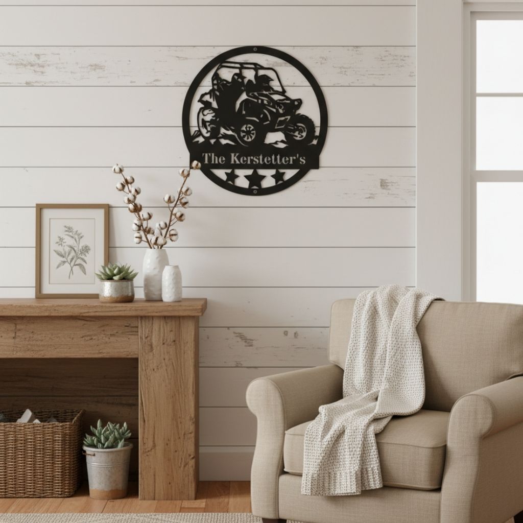Off-Road ATV Metal Sign - Custom Family Name for Dad's Workshop - Personalize Wall Art