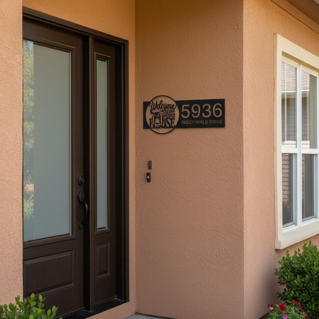 Spooky Personalized Metal Address Sign for Haunted Gardens