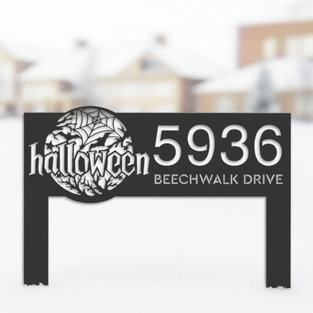 Hauntingly Personalized Halloween Address Metal Sign