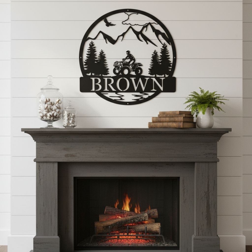 Motorsport Enthusiast's Personalized ATV Metal Garage Decor Sign