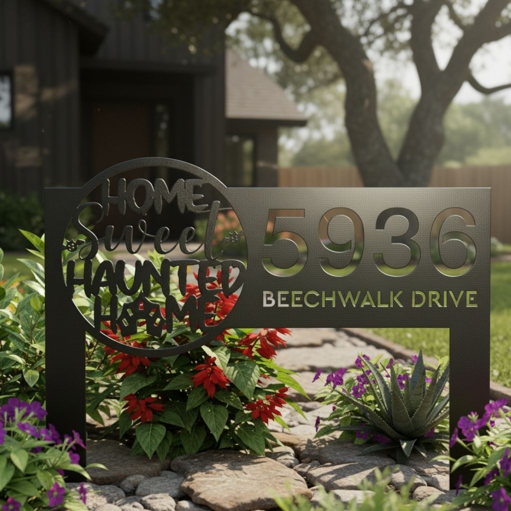 Eerie Custom Metal Address Plaque for Halloween Homes