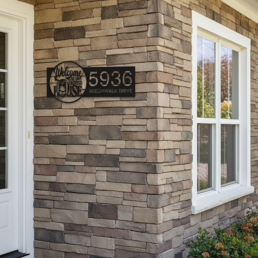 Spooky Personalized Metal Address Sign for Haunted Gardens