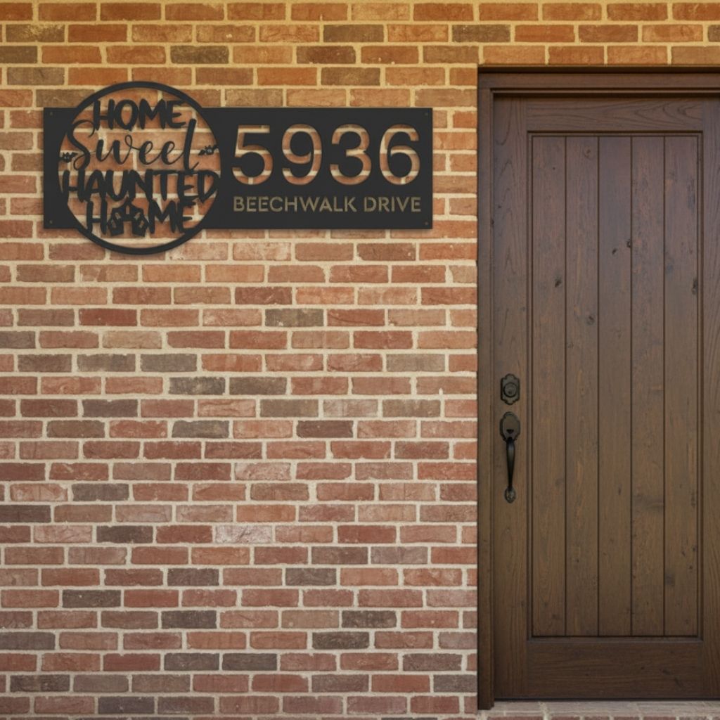 Eerie Custom Metal Address Plaque for Halloween Homes