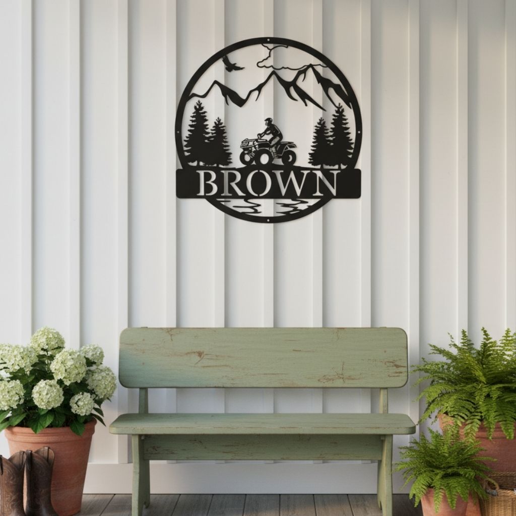 Motorsport Enthusiast's Personalized ATV Metal Garage Decor Sign