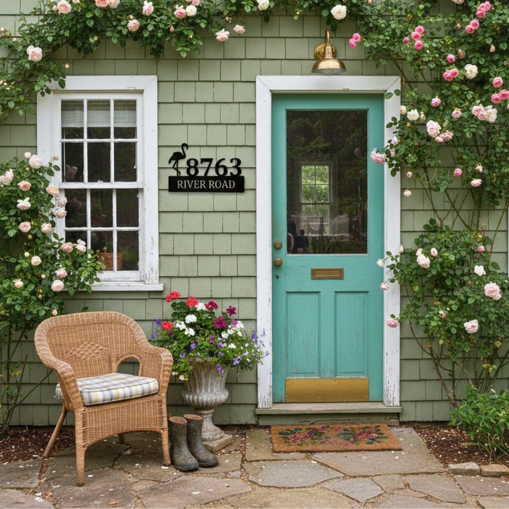 Whimsical Flamingo Address Plaque - Custom Metal House Sign