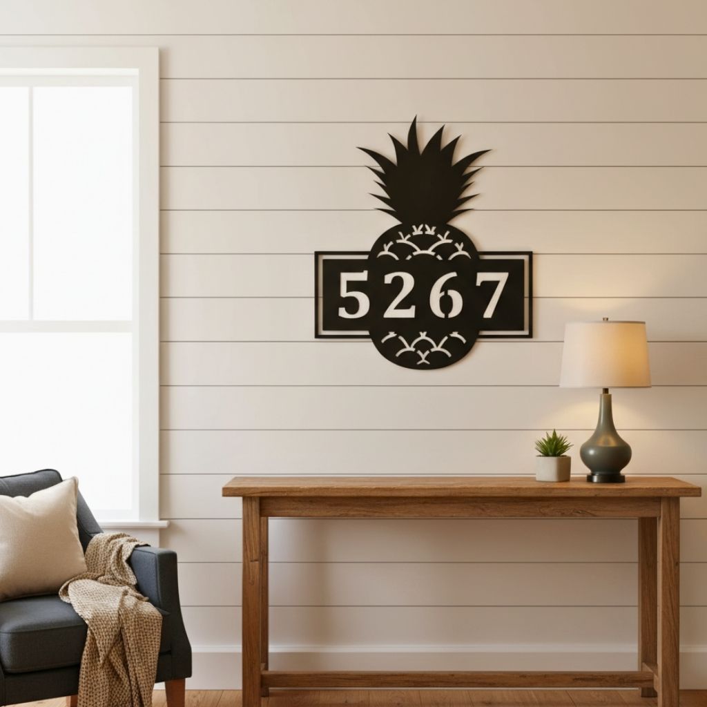 Personalized Pineapple House Numbers Metal Sign - Personalize Wall Art