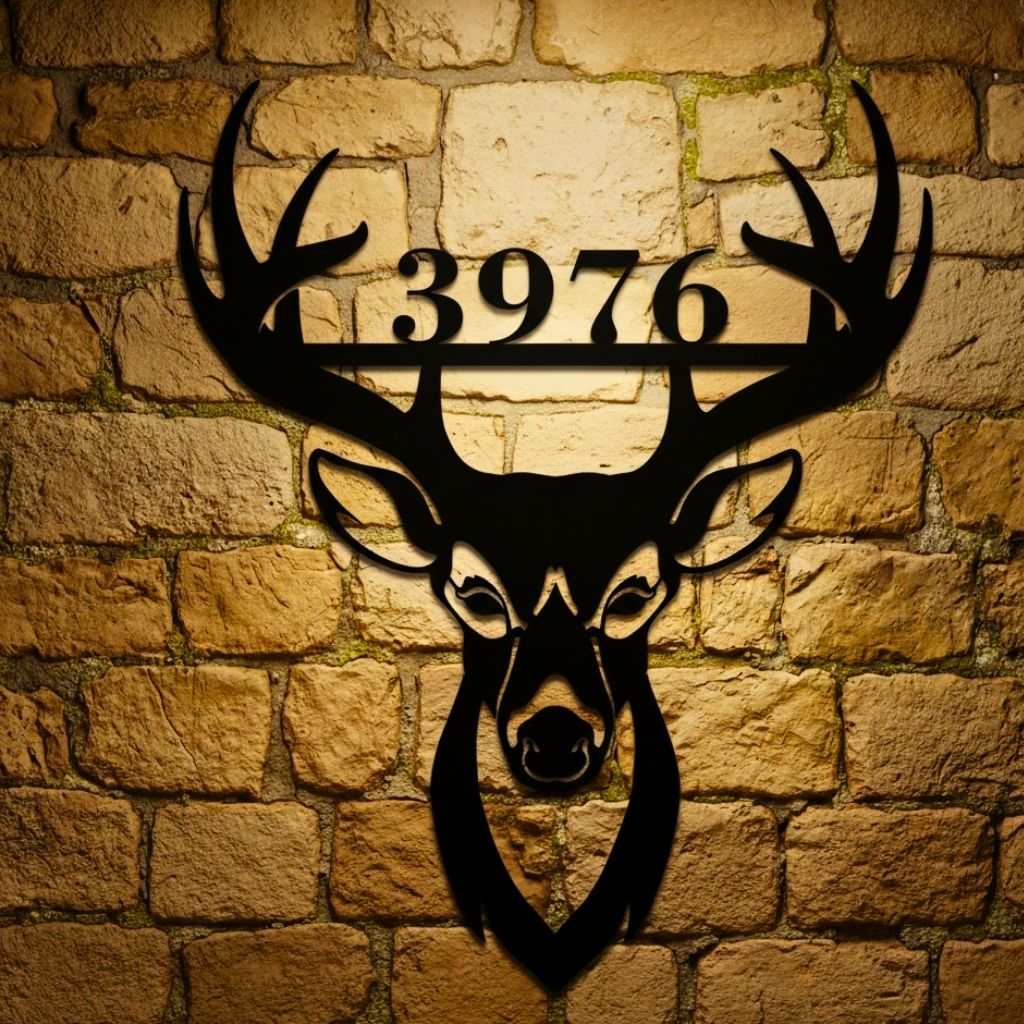 Unique Deer Head Metal Sign - Custom Home Address Art