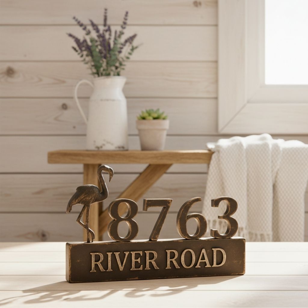 Whimsical Flamingo Address Plaque - Custom Metal House Sign