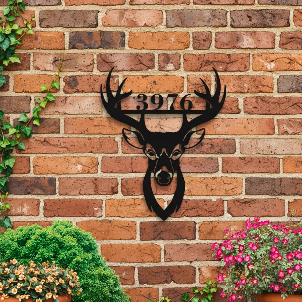 Unique Deer Head Metal Sign - Custom Home Address Art - Personalize Wall Art