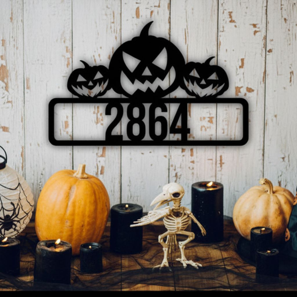 Spooky Personalized Metal Address Plaque for a Haunted Halloween Porch - Personalize Wall Art