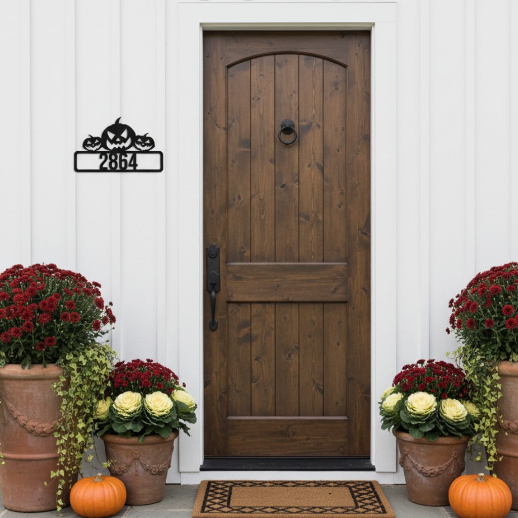 Spooky Personalized Metal Address Plaque for a Haunted Halloween Porch