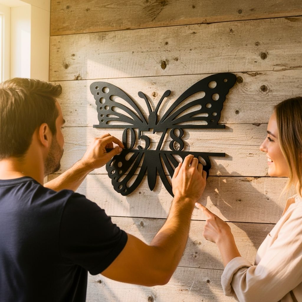 Elegant Butterfly Outdoor Address Metal Sign Personalized