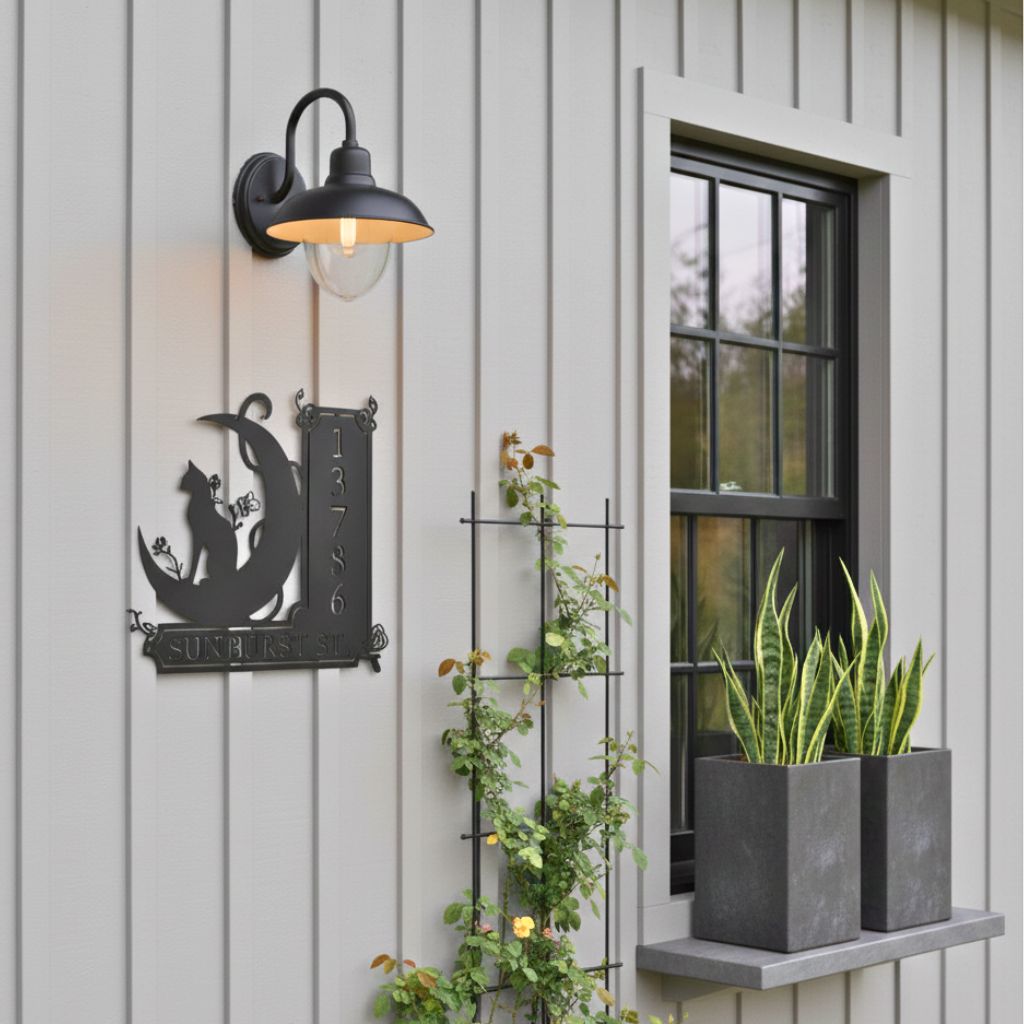 Spooky Black Cat Address Plaque - Personalized LED Metal Sign