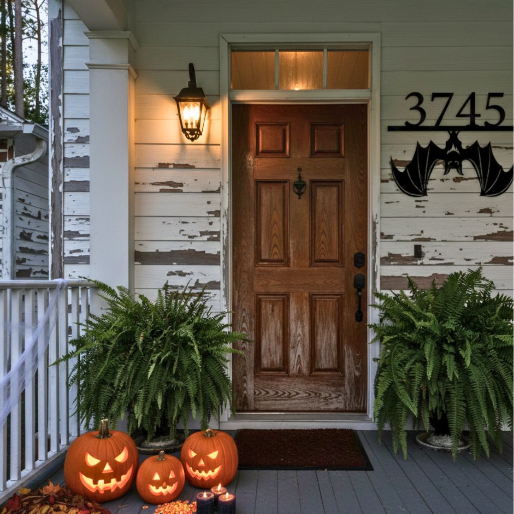 Haunting Bat Address Metal Sign - Personalized Halloween Decor
