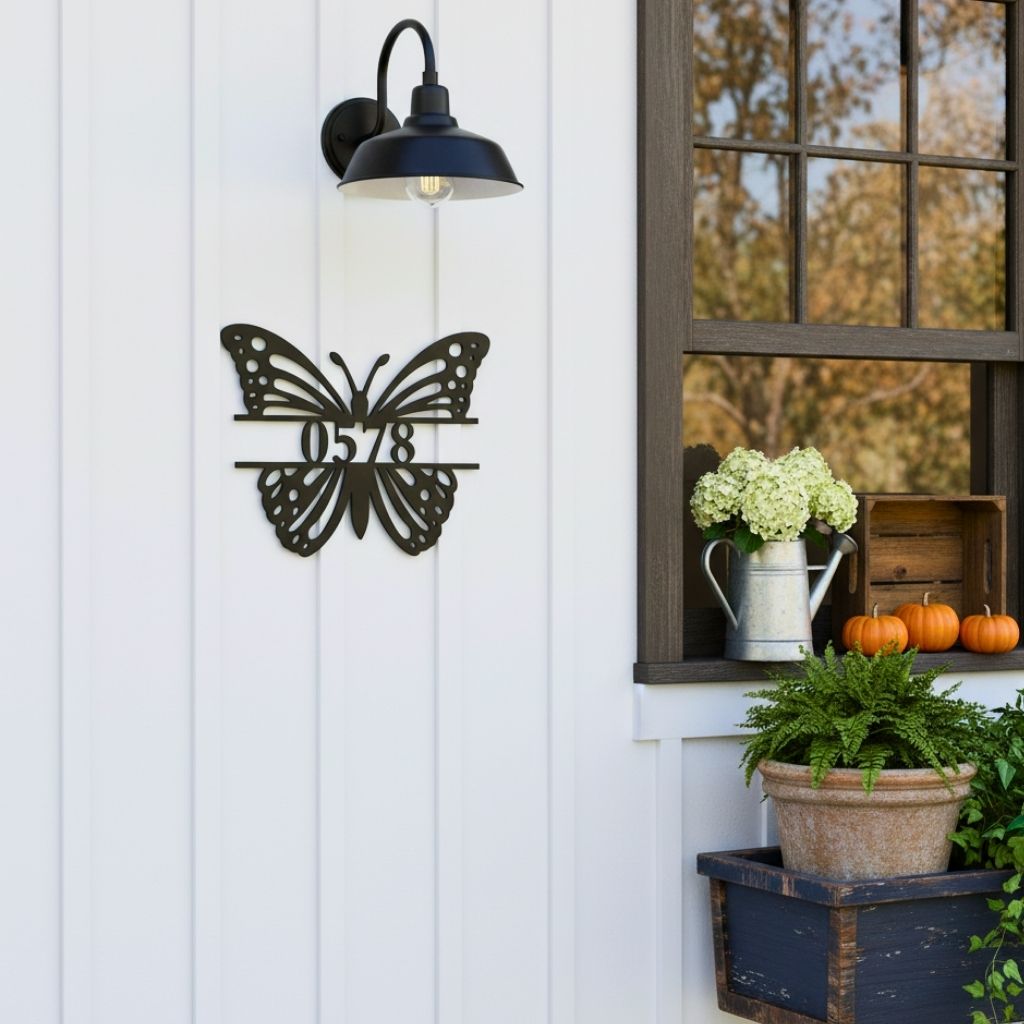 Elegant Butterfly Outdoor Address Metal Sign Personalized