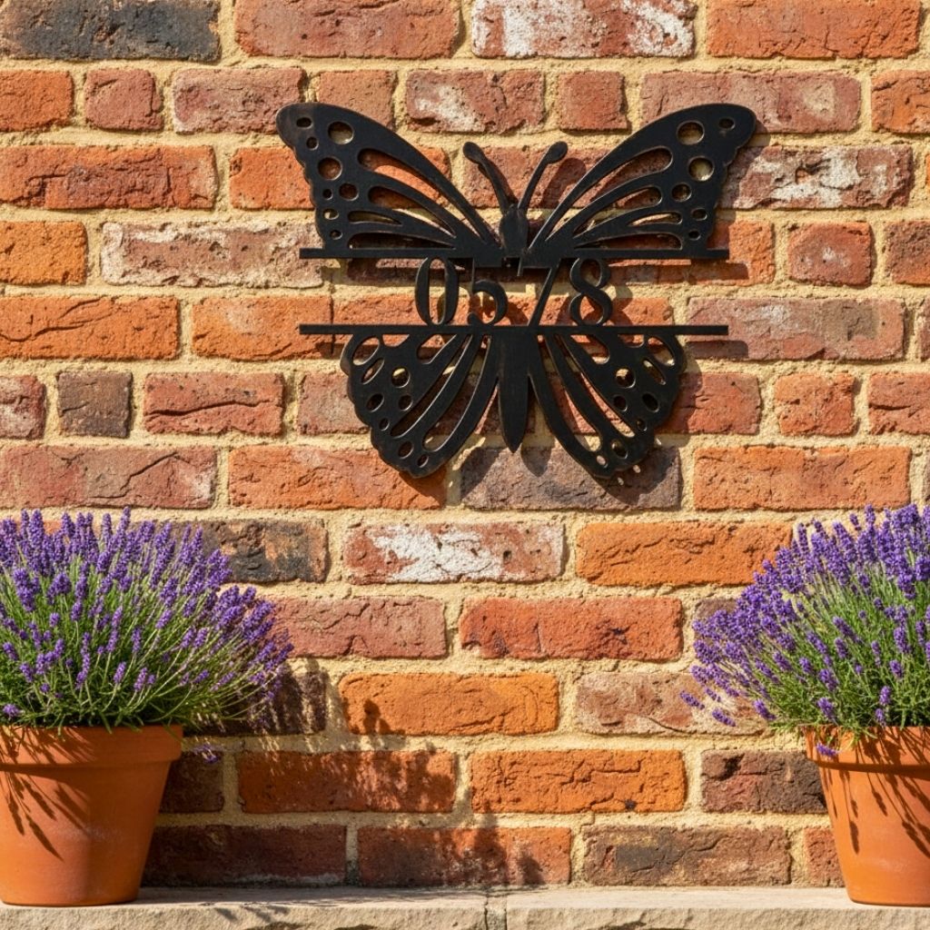Elegant Butterfly Outdoor Address Metal Sign Personalized - Personalize Wall Art