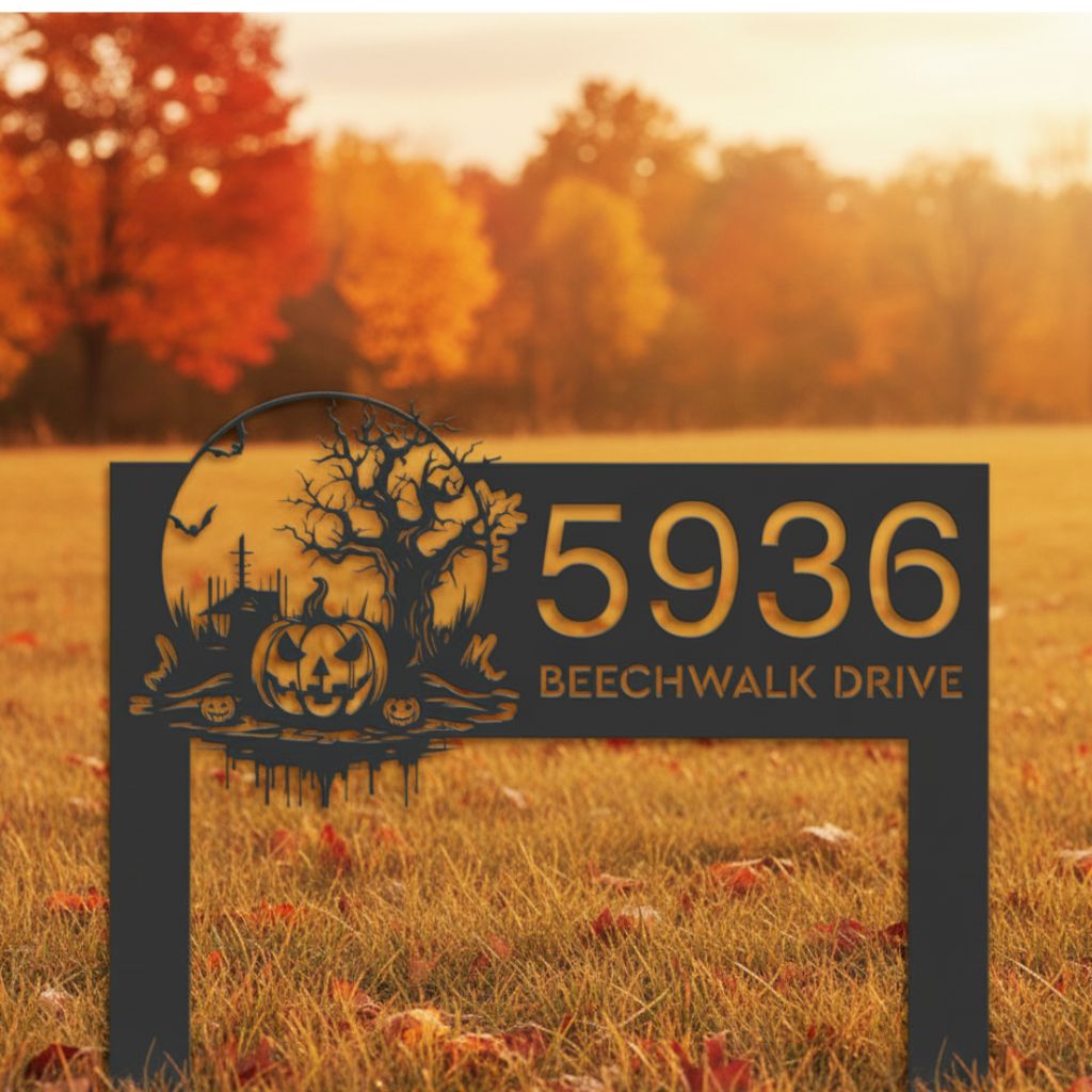 Haunted Scene Metal Sign - Custom Halloween Address for Outdoor