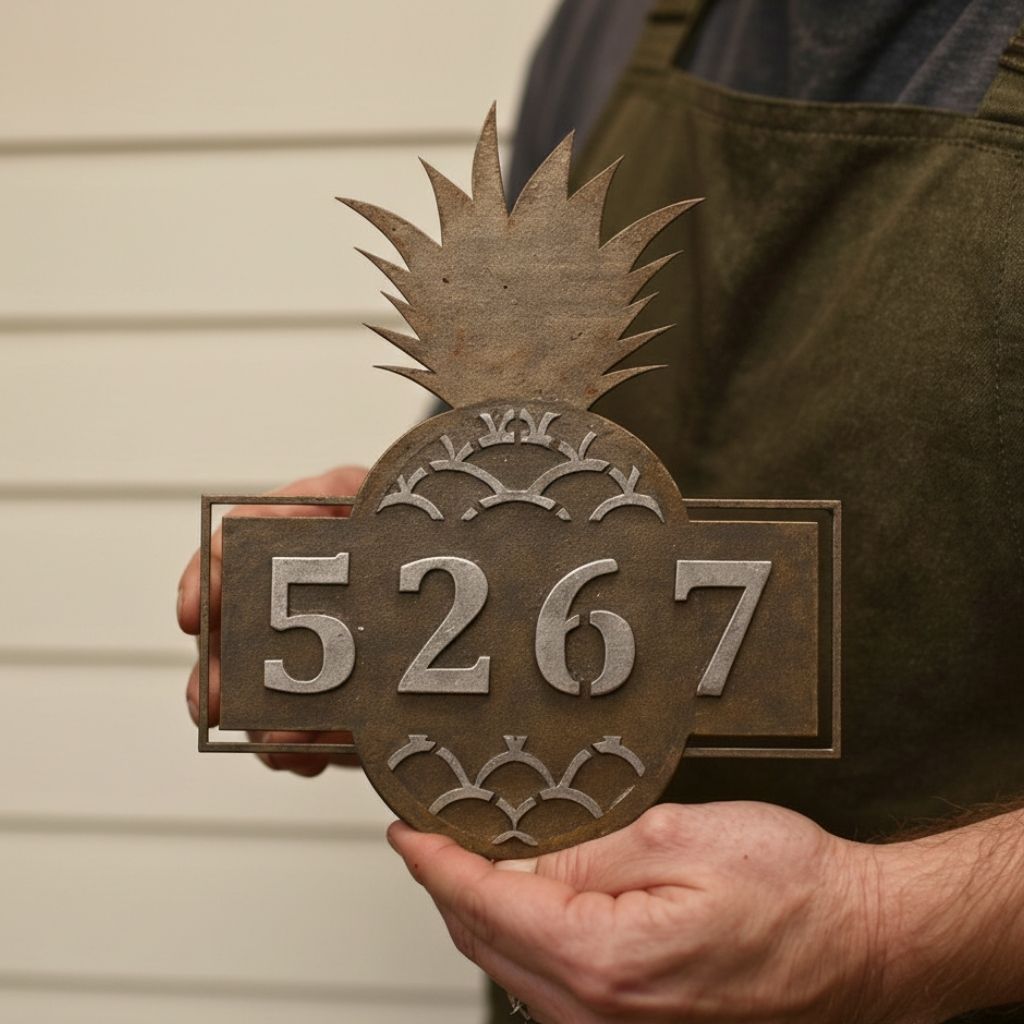 Personalized Pineapple House Numbers Metal Sign
