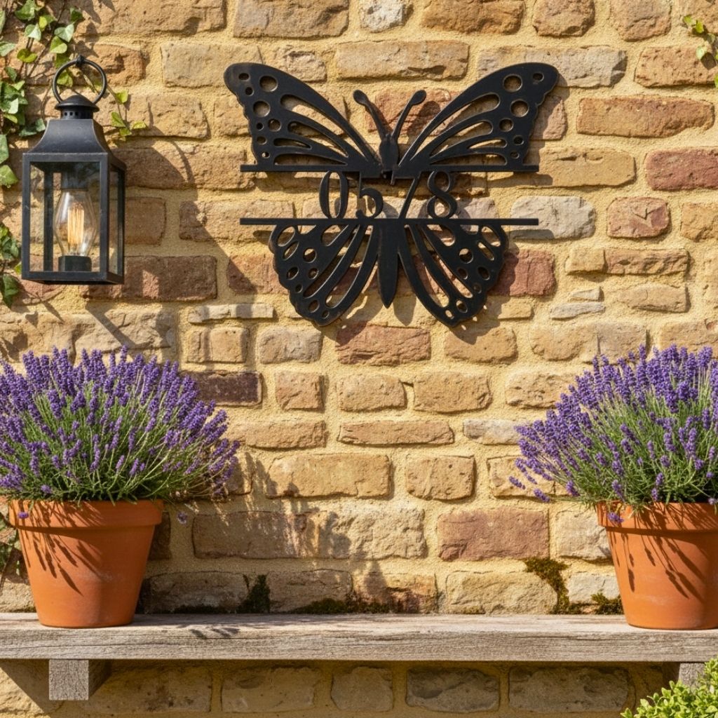 Elegant Butterfly Outdoor Address Metal Sign Personalized