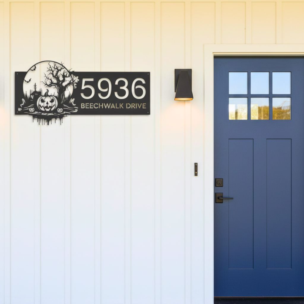 Haunted Scene Metal Sign - Custom Halloween Address for Outdoor