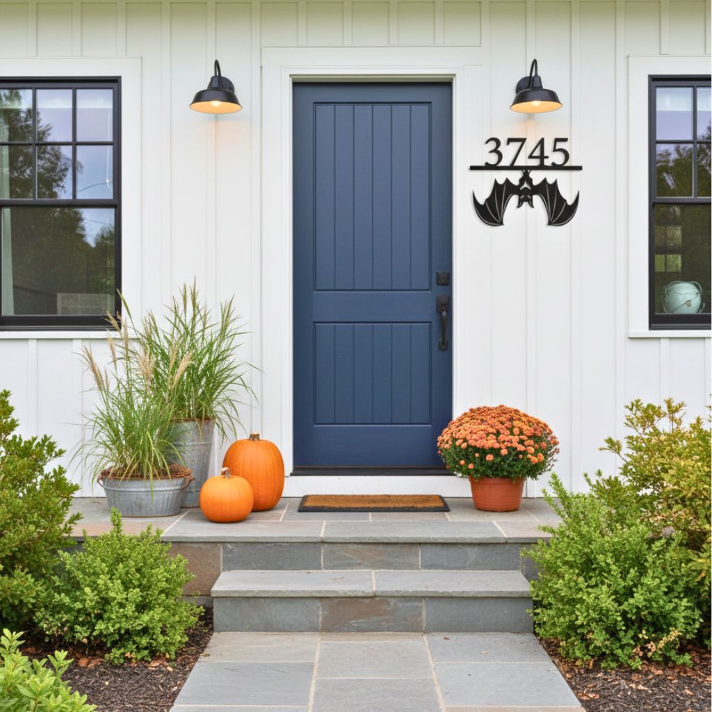 Haunting Bat Address Metal Sign - Personalized Halloween Decor