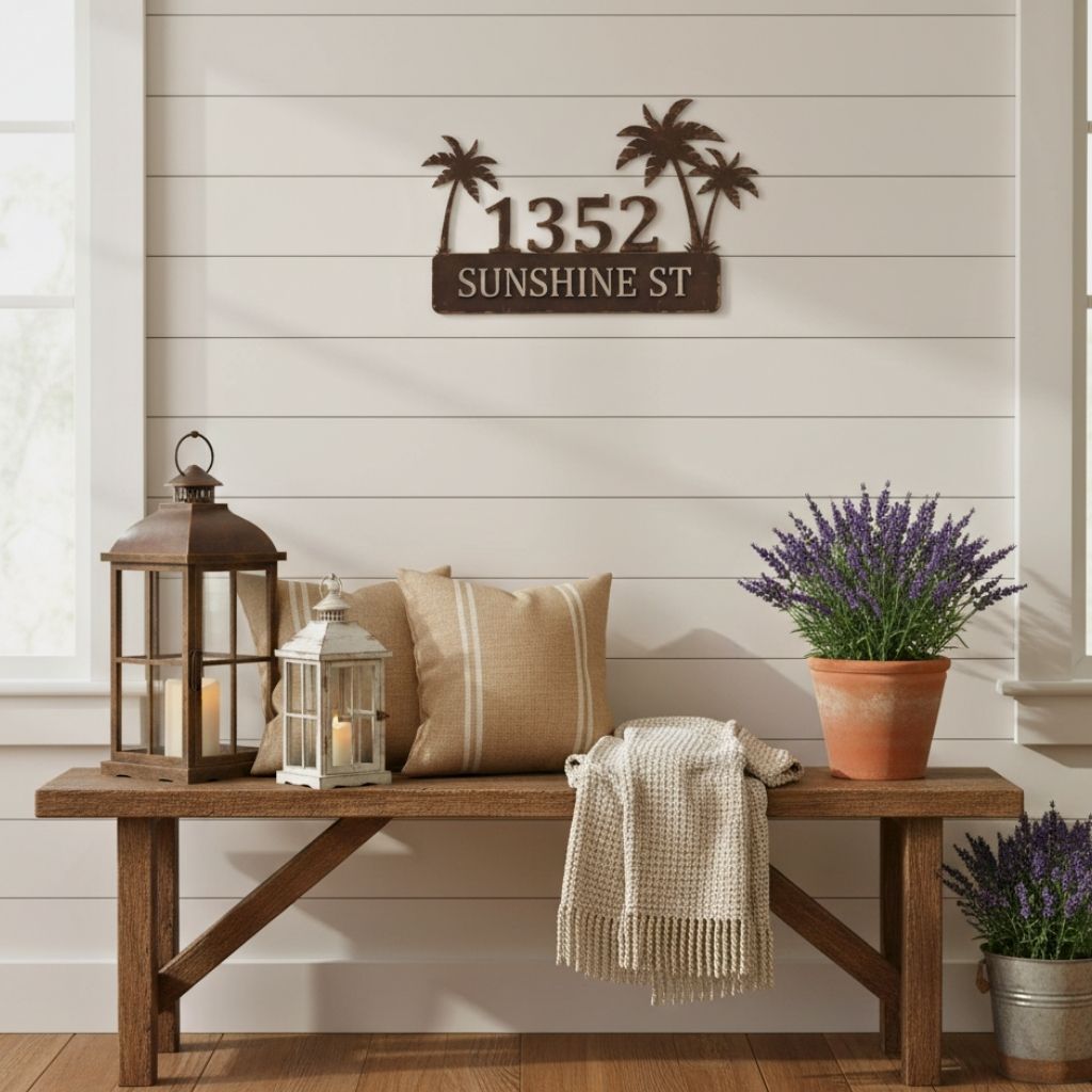 Palm Tree Coastal Metal Sign - Personalized Home Address