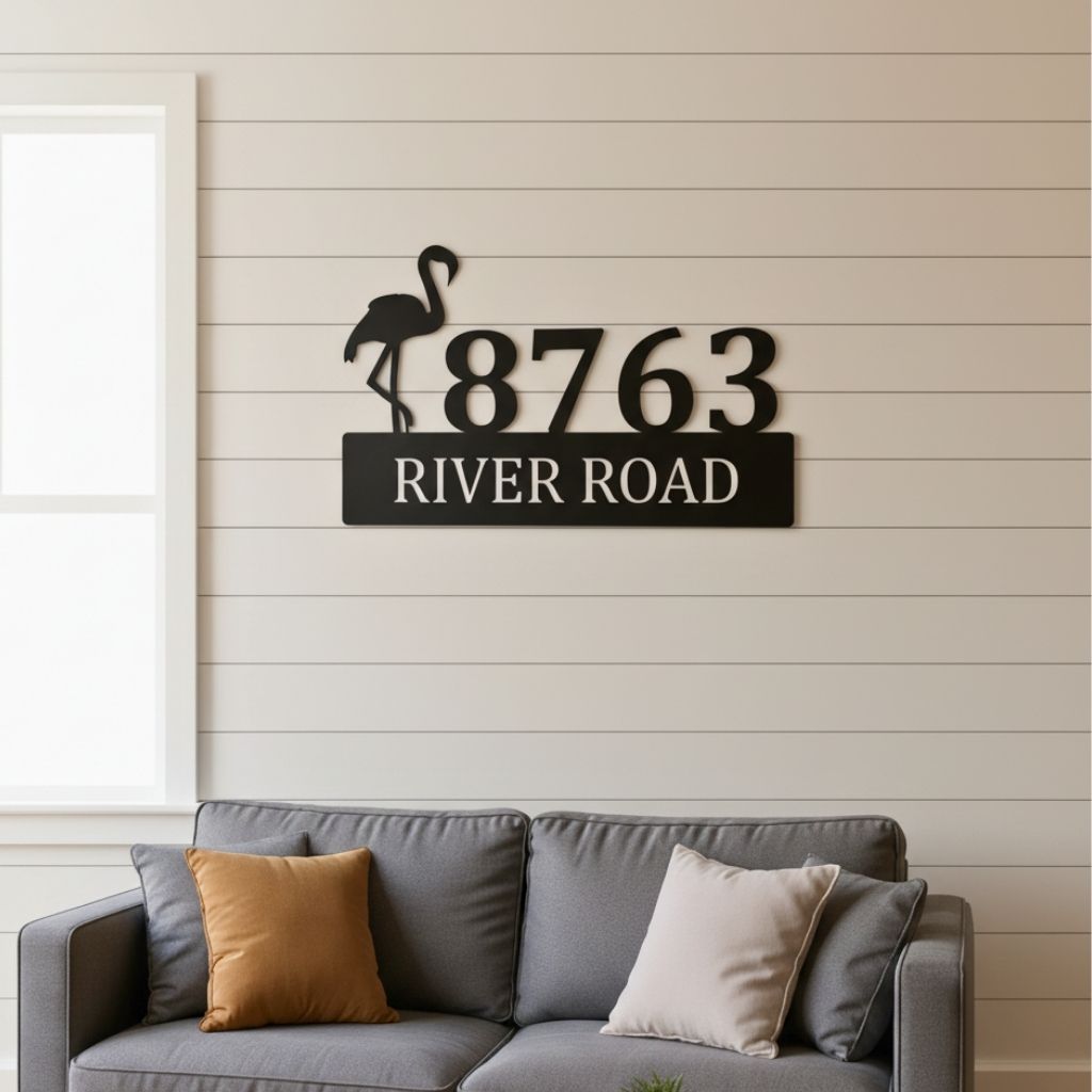 Whimsical Flamingo Address Plaque - Custom Metal House Sign