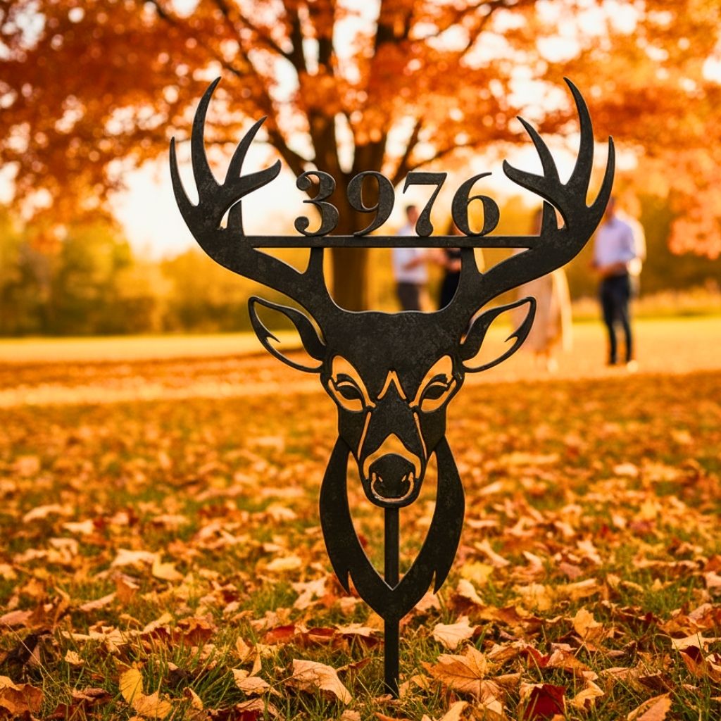 Unique Deer Head Metal Sign - Custom Home Address Art