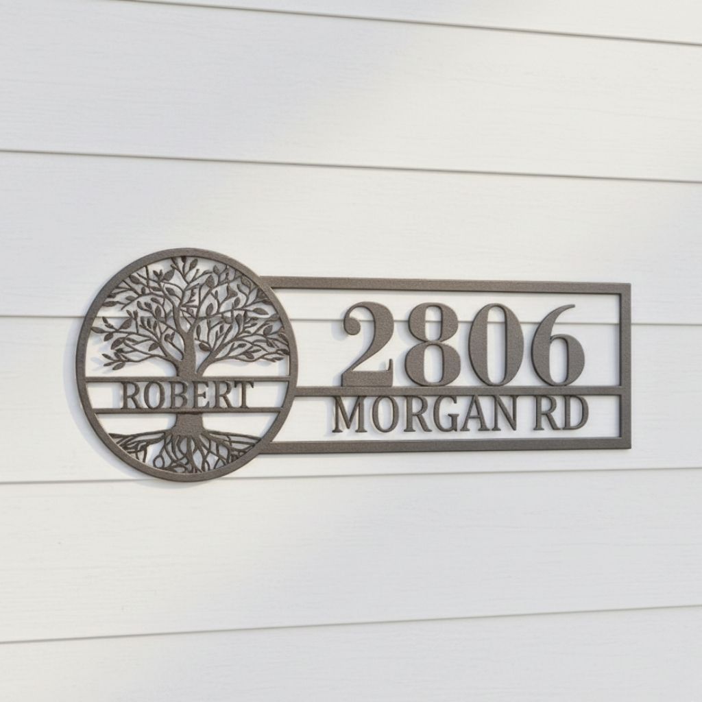 Eternal Family Roots - Personalized Tree of Life Metal Sign Address - Personalize Wall Art