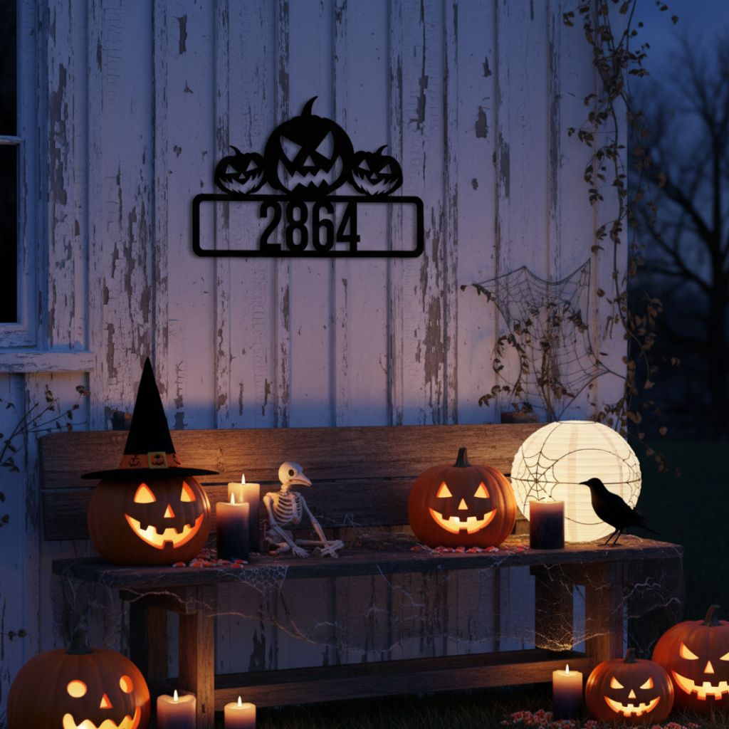 Spooky Personalized Metal Address Plaque for a Haunted Halloween Porch