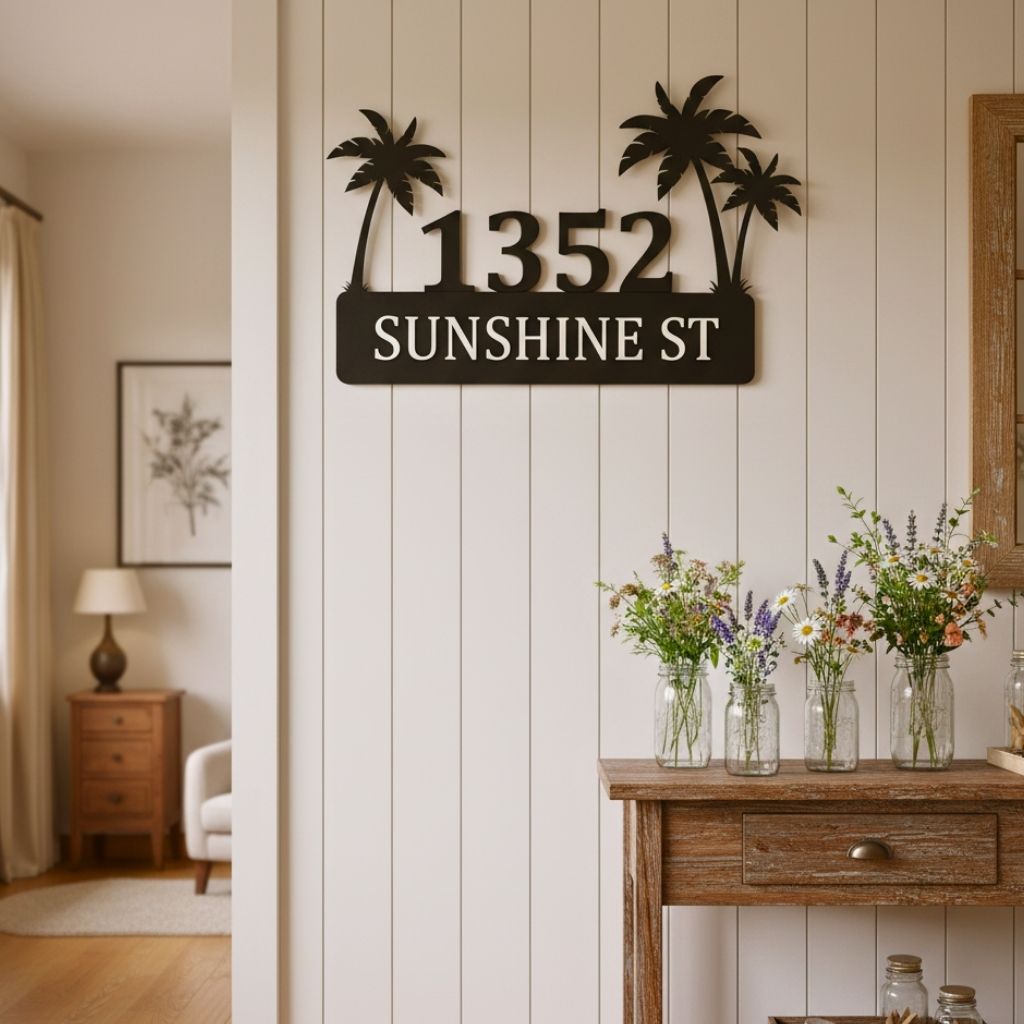 Palm Tree Coastal Metal Sign - Personalized Home Address