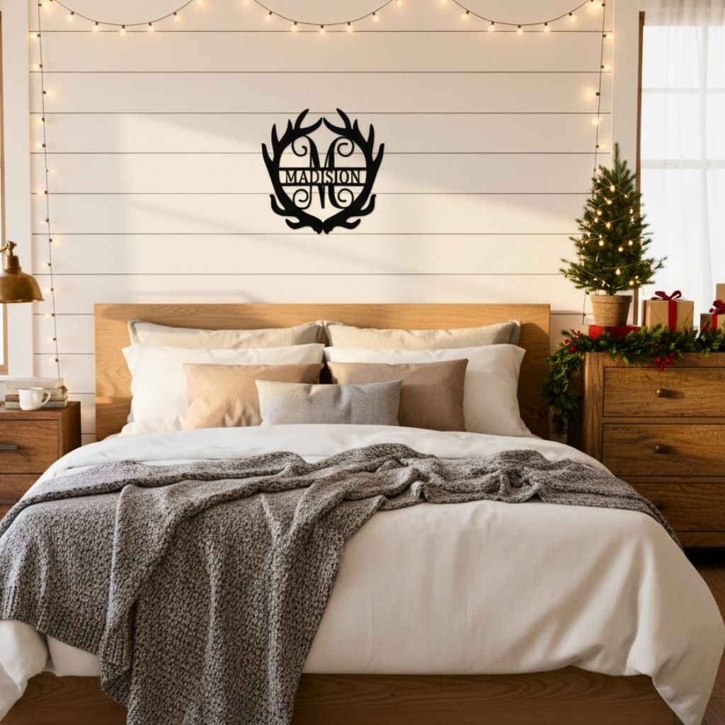 Personalized Antler Art - Rustic Monogram Metal Sign