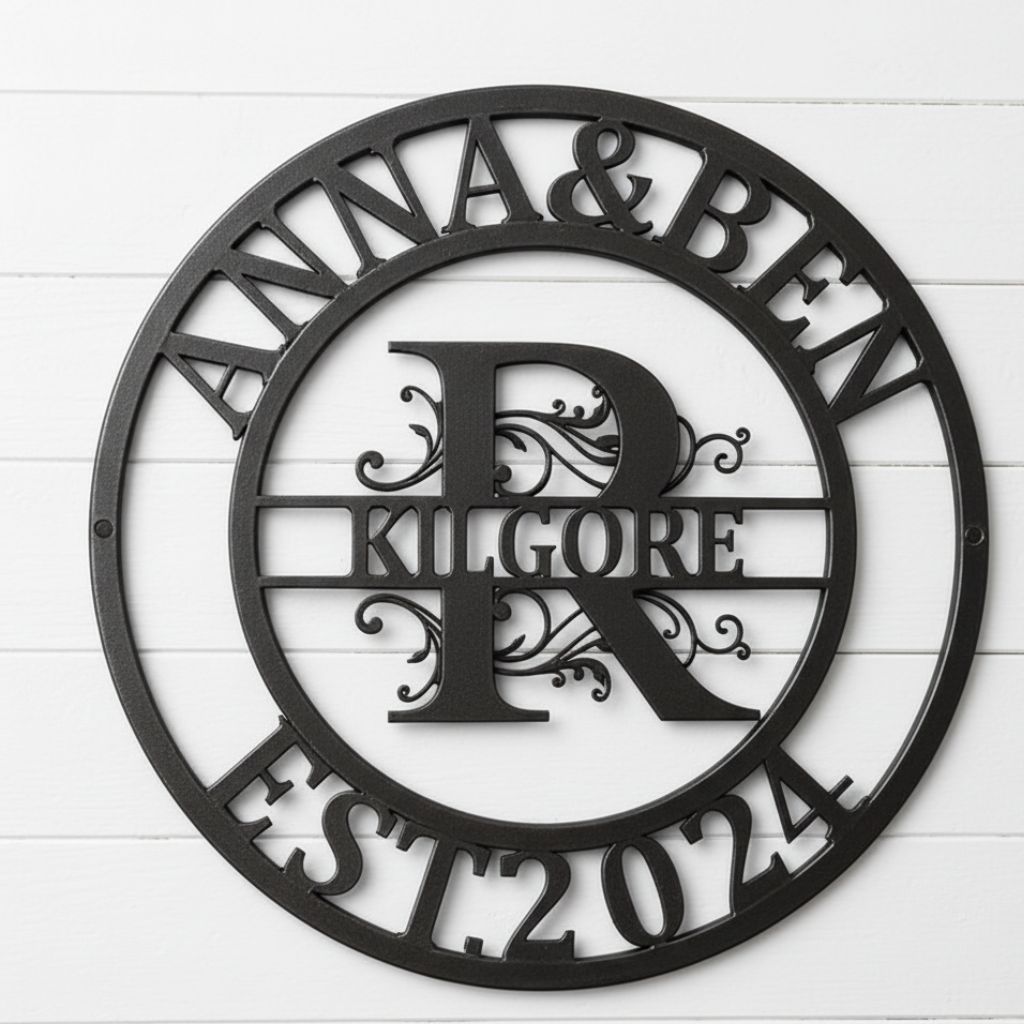 Last Name Legacy Metal Sign - Personalized Split Monogram - Personalize Wall Art
