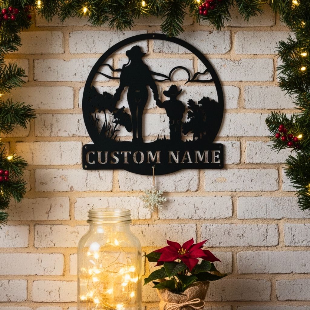 Personalized Cowgirl Monogram Metal Sign for Mother & Son