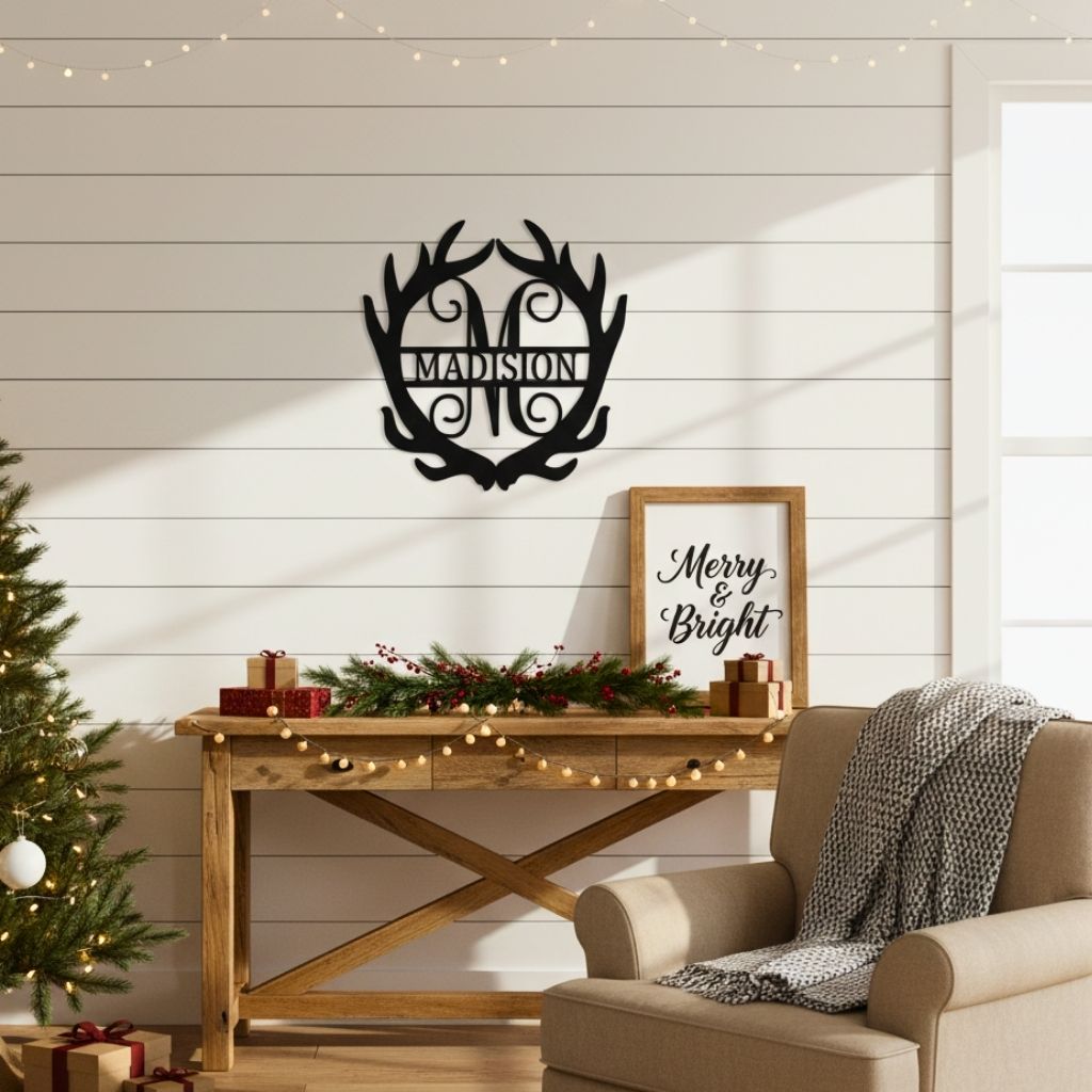 Personalized Antler Art - Rustic Monogram Metal Sign