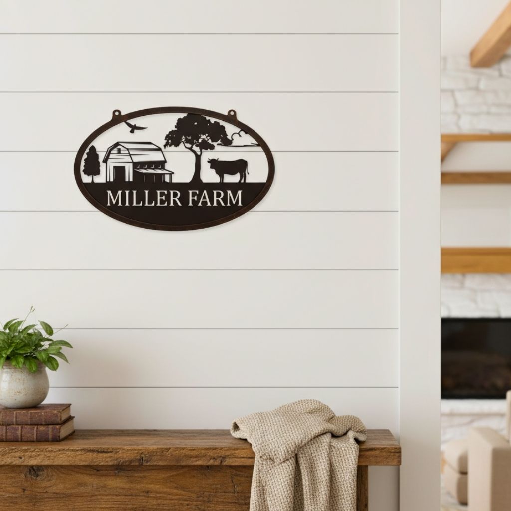 Family Farm Cow Monogram Metal Sign - Custom Name Art - Personalize Wall Art