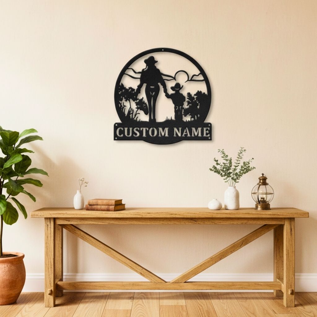 Personalized Cowgirl Monogram Metal Sign for Mother & Son - Personalize Wall Art