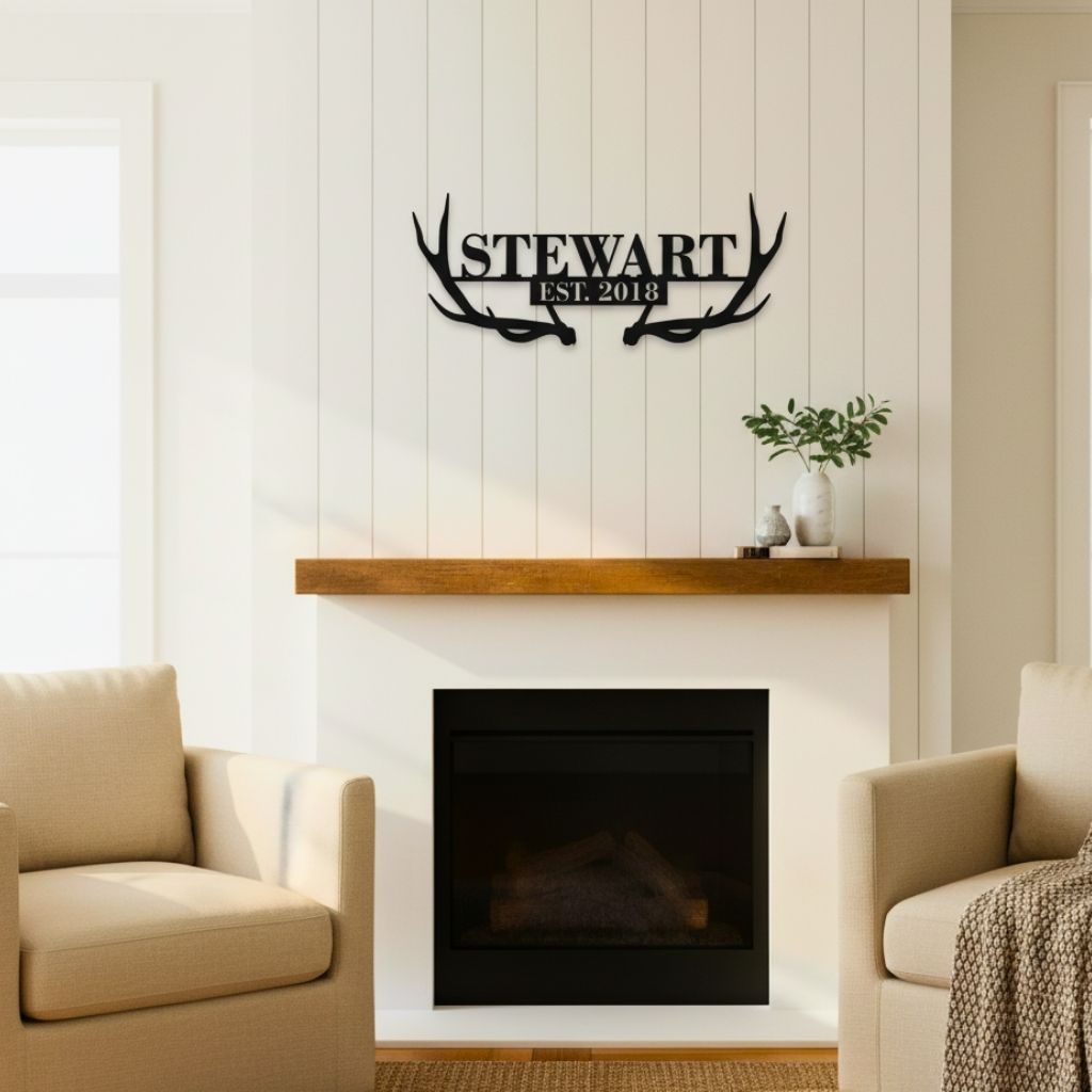 Embrace Rustic Charm with Custom Antler Monogram Metal Sign
