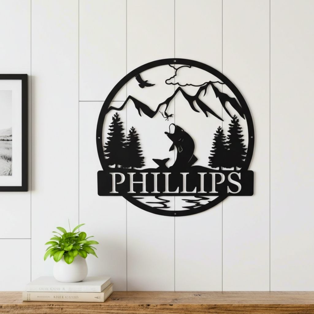 Dad's Best Catch Bass Fishing Metal Sign - Custom Monogram Art - Personalize Wall Art