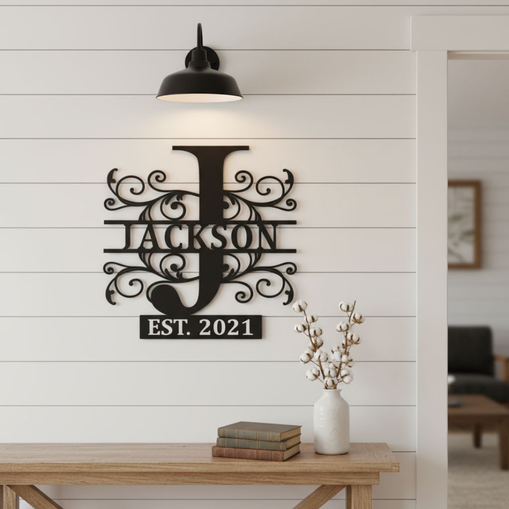 Forever Family Split Monogram Metal Sign, Personalized - Personalize Wall Art