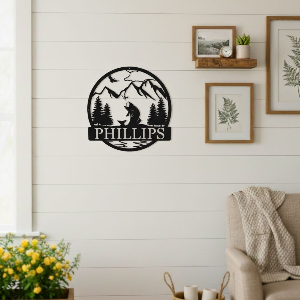 Dad's Best Catch Bass Fishing Metal Sign - Custom Monogram Art