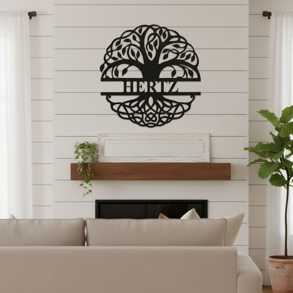 Family Roots Monogram - Personalized Tree of Life Metal Sign - Personalize Wall Art