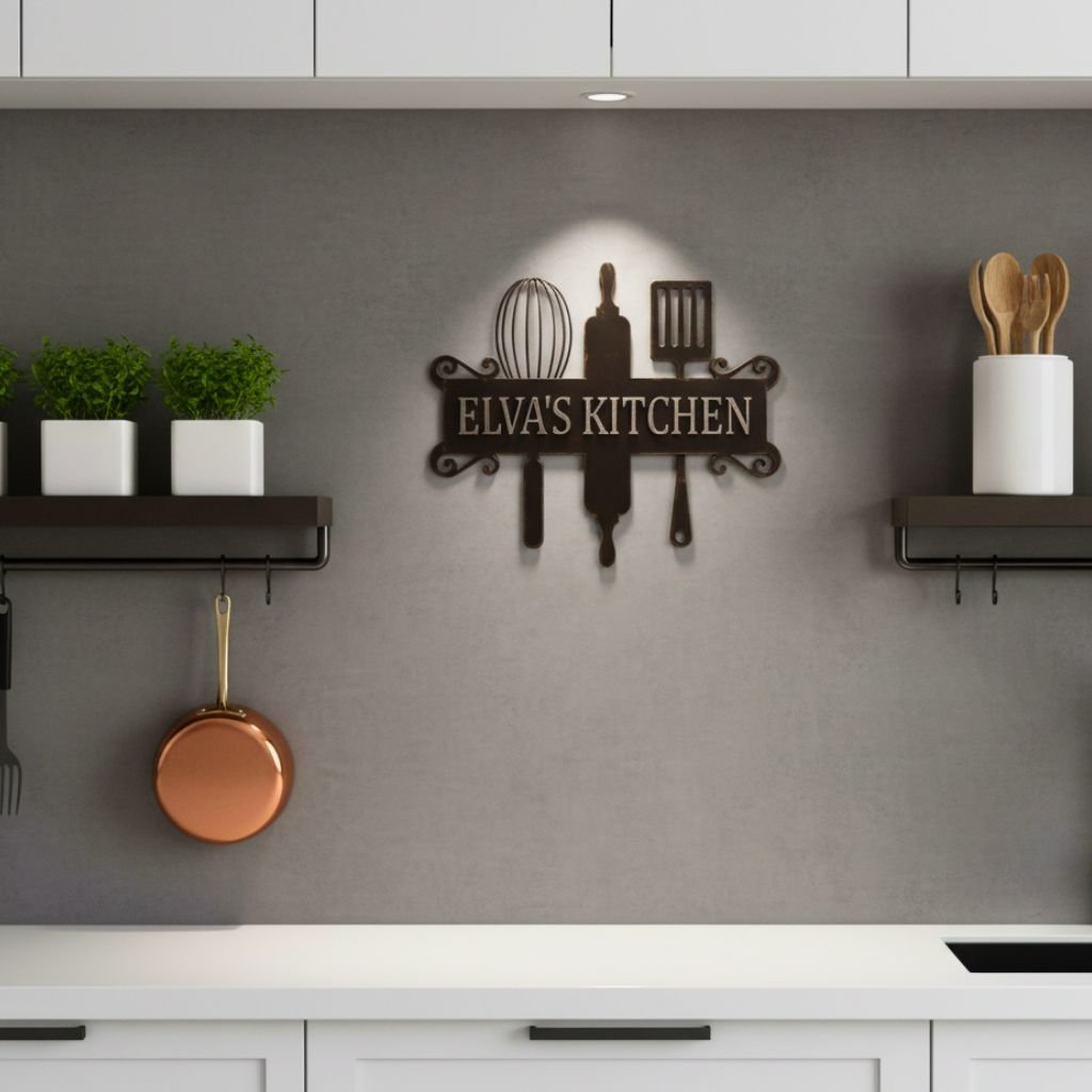 Engraved Love - Custom Kitchen Name Metal Monogram Sign